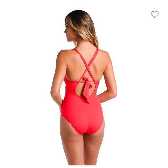 NWT La Blanca Island Goddess High Neck Keyhole One Piece Guava Size 16 - Picture 8 of 16